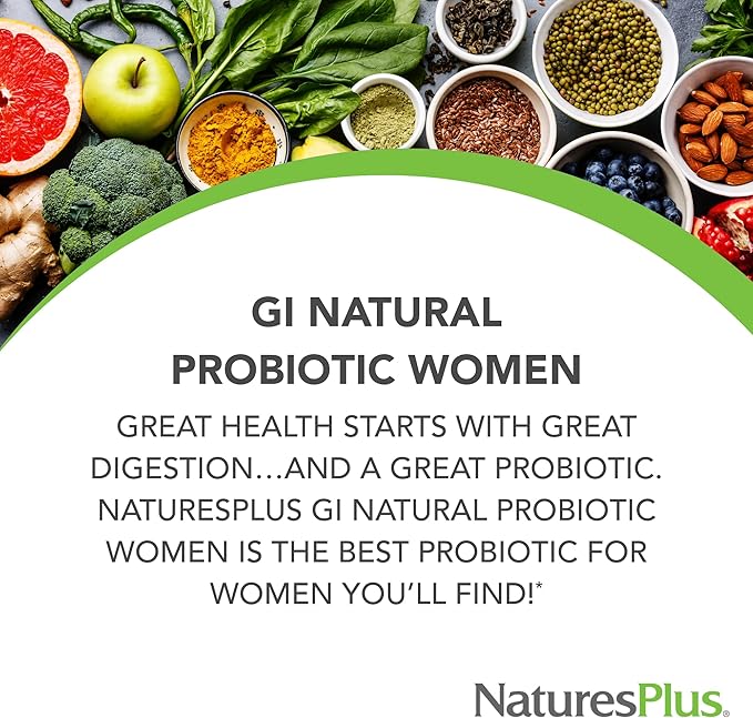 NaturesPlus GI Natural Probiotic Women - 30 Capsules - Digestive & Immune Support, Urinary Tract Health - Includes Cranberry - Gluten Free - 30 Servings