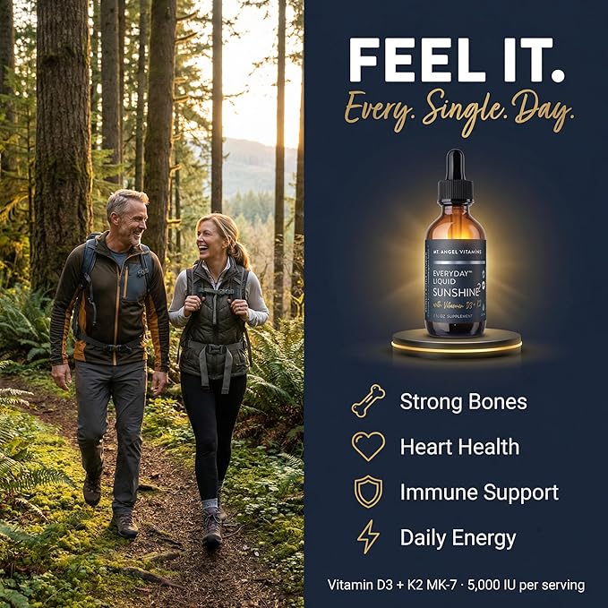 Mt. Angel Vitamins Liquid Vitamin D3 with K2 Drops – 5000 IU D3 Trans MK7 K2 – Vegan Non-GMO Gluten Free – Bone Heart Immune Support – Adults Kids & Toddlers | 2 fl oz