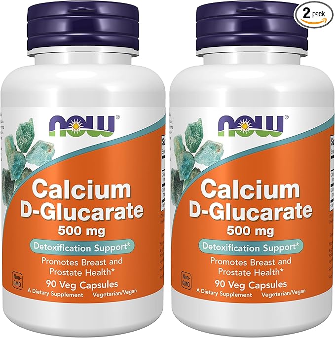 NOW Foods Supplements, Calcium D-Glucarate 500 mg, Detoxification Support*, 90 Veg Capsules, (Pack of 2)
