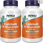 NOW Foods Supplements, Calcium D-Glucarate 500 mg, Detoxification Support*, 90 Veg Capsules, (Pack of 2)