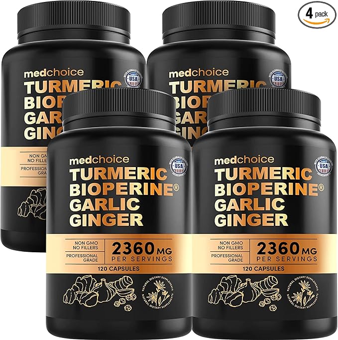 4-in-1 Turmeric Joint Support Supplements with Garlic and BioPerine - 2360 mg High Potency Herbal Blend for Mobility, Everyday Flexibility, Digestive Comfort, Active Aging Support (120ct, Pack of 4)