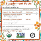 SeabuckWonders Complete Omega 3-6-7-9 Organic Sea Buckthorn Oil, 180 Softgels, 90 Day Supply, Supports Hair, Skin & Nails, Overall Health & Wellness