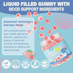 Ashwagandha Saffron Calm Gummies + Omega 3, L-Theanine & CoQ10 for Women Men, Natural Calming Happy Relax Gummies for Adults, Mood Support Supplement Gummy, Strawberry Flavor, Sugar Free, Vegan, 60ct