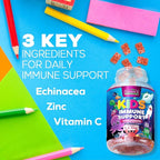 Kids Immune Support Supplement Gummies - Daily Childrens Vitamins C, Zinc & Echinacea - Gummy for Kids Immune Support, Ages 4 and Up, Natural Berry Flavor, Non-GMO, Gluten-Free & Vegan - 120 Gummies