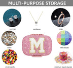 Cute Pill Organizer Small Bling Pill Case for Purse Medicine Vitamin Container Holder Daily Pill Box Container for Women Travel Medicine Kit(Letter M Pink)