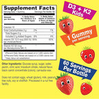 WellYeah Vitamin D3 + K2 for Kids Gummies - Vitamin D3 1000 IU, K2 100 MCG - Bone and Muscle Health Support, Natural Flavors, GMO Free, Gluten Free, Vegan - K2 D3 Vitamin Supplement- 60 Gummies
