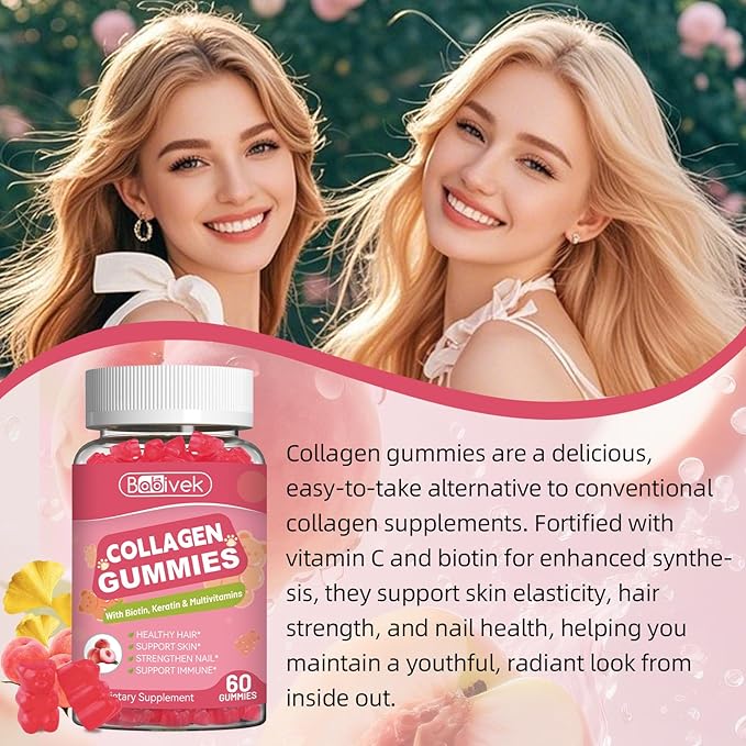 Collagen Gummies for Women & Men - Hydrolyzed Collagen Peptides Type I II III V X | 60 Cts with Biotin, Hyaluronic Acid & Vitamins C D B12 A E | Boost Skin Hair Nails, Bone, Digestive & Immune Health