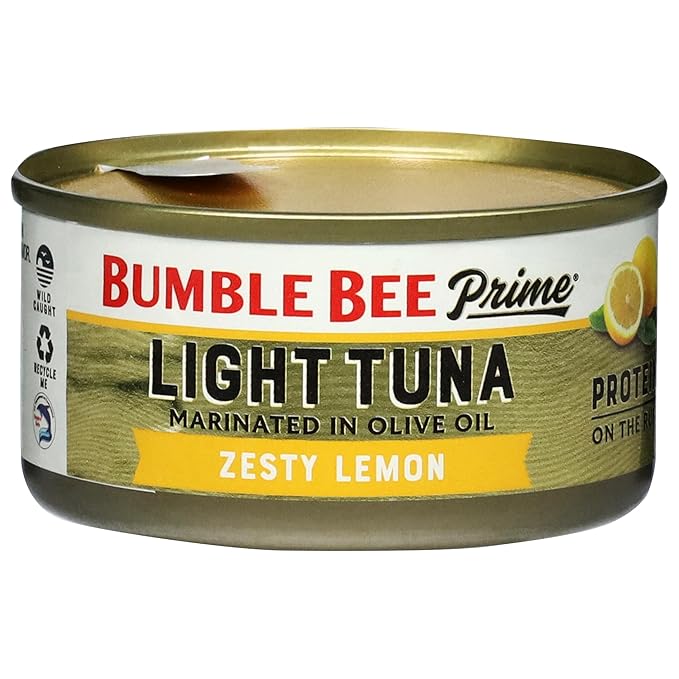Bumble Bee Prime Protein on the Run Tuna Snack Kit - Gourmet Tuna Marinated in Olive Oil & Zesty Lemon with Crackers and Serving Utensil - 19g of Protein Per Serving, Easy Open Can