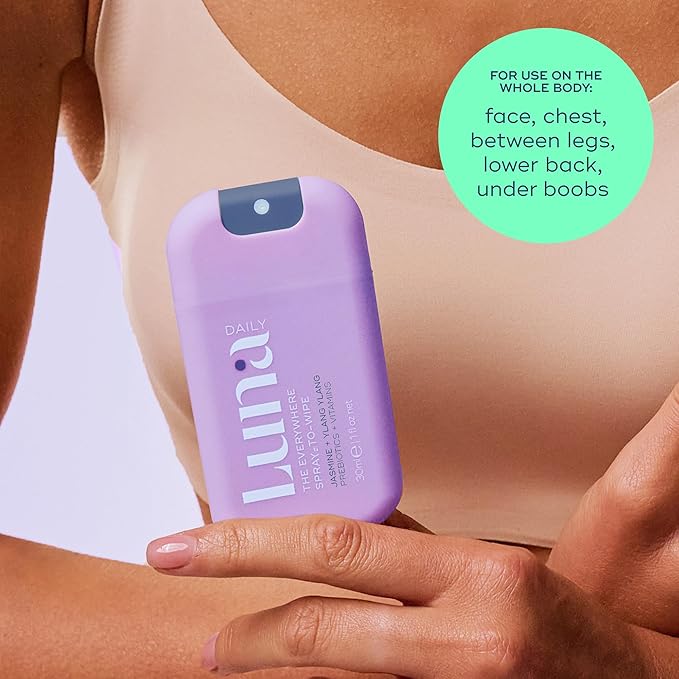 Luna Daily Spray to Wipe - Trio | Hydrating, Fragrance-Free & Original Feminine Mist | pH-Balanced, Natural Prebiotic Spray with Lactic Acid | Vegan, Plant-Based | Travel Set - 3 x 1 oz (30ml)