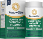 Renew Life Digestive Duo Probiotic and Enzymes Vegetarian Capsules, Probiotic Promotes Digestive Health, Fast-Acting Enzymes Aid Digestion, With Soothing Herbs - 30 Count