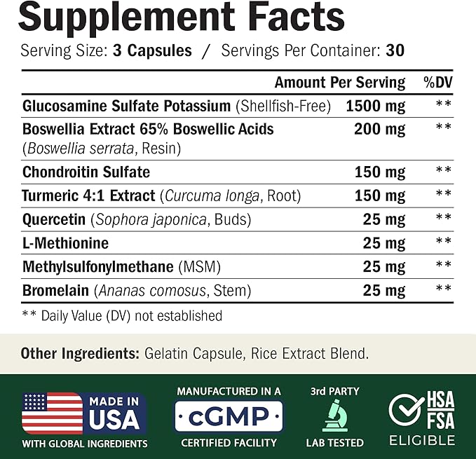 Glucosamine Chondroitin MSM – Joint Support Supplement for Women and Men with Glucosamine Sulfate 1500 mg, Chondroitin and MSM – for Cartilage, Joint Health and Flexibility – 90 Capsules