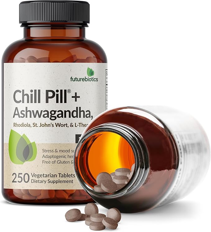 Futurebiotics Chill Pill + Ashwagandha, Rhodiola, St. John’s Wort, & L-Theanine - Non-GMO, 250 Vegetarian Tablets