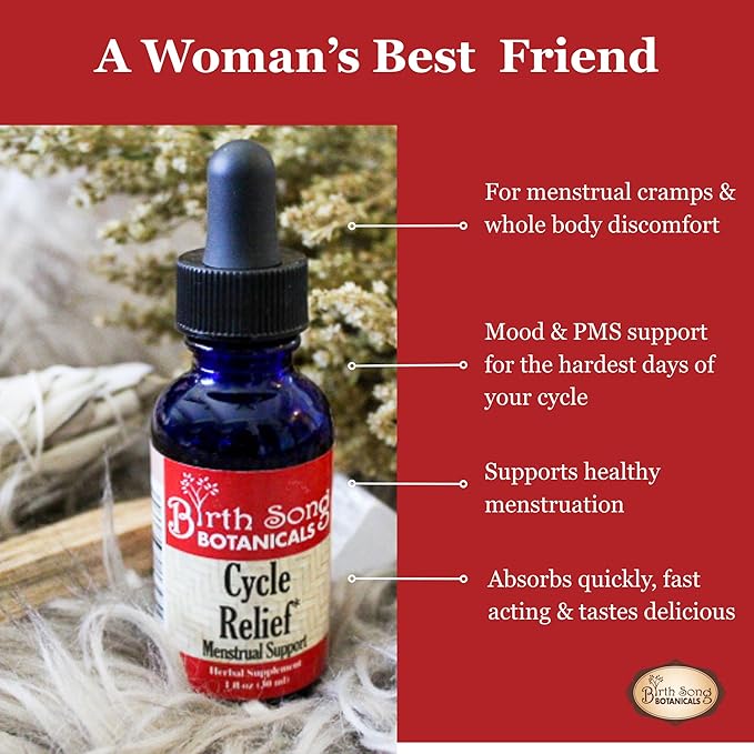 Birth Song Botanicals Menstrual Cycle Support Tincture, Herbal Drops for Healthy Menstruation, Natural Menstrual Care Supplement for Teens and Adults, Period Support 1oz.