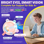 Kids Multivitamin Gummies with Iron, 450mg Algae Omega-3, Methylated B12, Folate, Fiber 2g, Probiotics, Magnesium, A, C, D, K, Zinc, Children Vitamins for Growth, Brain, Eye, Gut, Immune, Sugar Free