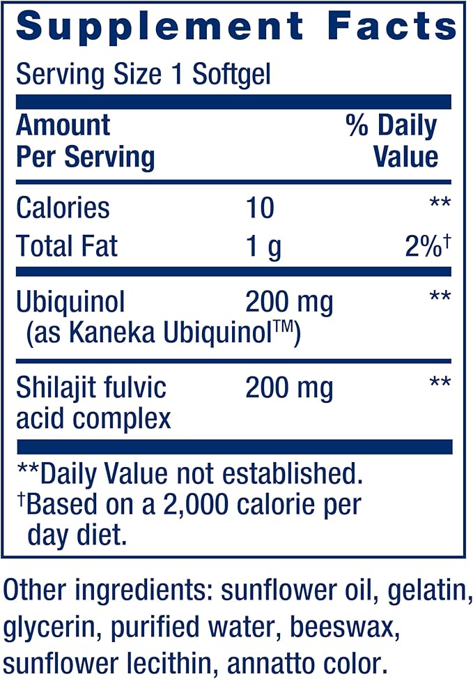 Life Extension Super Ubiquinol CoQ10 with Enhanced Mitochondrial Support – 200 mg, Shilajit – Promotes Heart Health, Cell Energy, Oxidative Stress – Gluten-Free, Non-GMO – 30 Softgels