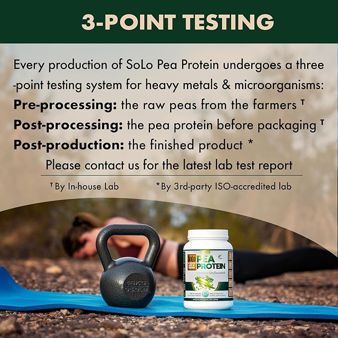 SOLO Organic Pea Protein Isolate, Low in Sodium, Canada Grown Peas, 100% Vegan, Non-GMO, Unflavored Plant Based Protein Powder with BCAA, Keto & Paleo Friendly, Easy to Digest, No Additives (2.7 lbs)