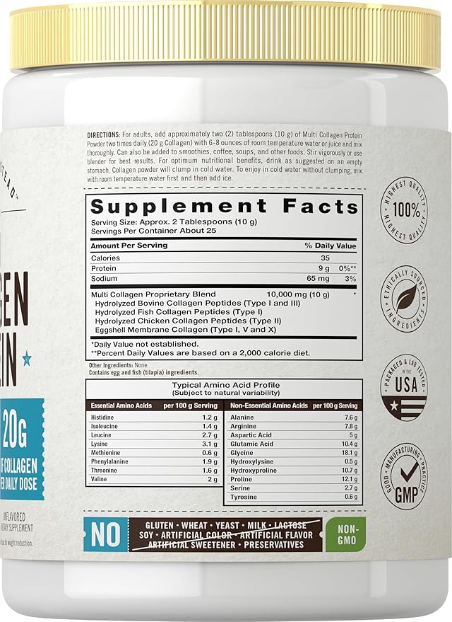 Carlyle Multi Collagen Protein Powder | Type I, II, III, V & X | 9 Oz | Peptides Premium Blend | Unflavored | for Women and Men | Non-GMO and Gluten Free | 25 Servings | by Herbage Farmstead