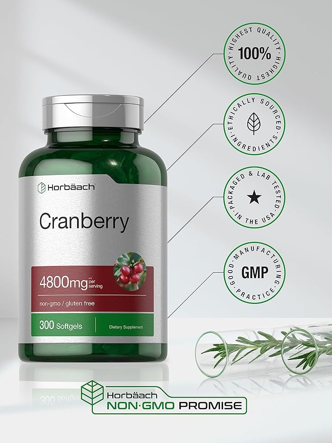 Horbäach Cranberry Pills | 300 Softgels | Non-GMO, Gluten Free Supplement | from Concentrate Extract