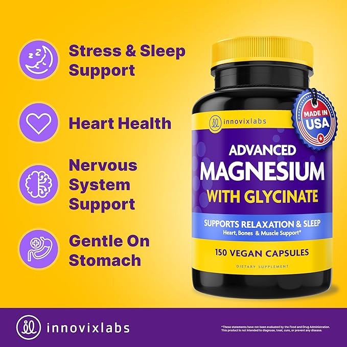 InnovixLabs Advanced Magnesium Capsules - 150 Ct, 210 mg - Chelated Glycinate and Malate - High Absorption, Promotes Relaxation, Bones, Muscle Health, Vegan Malate Sleep Supplement