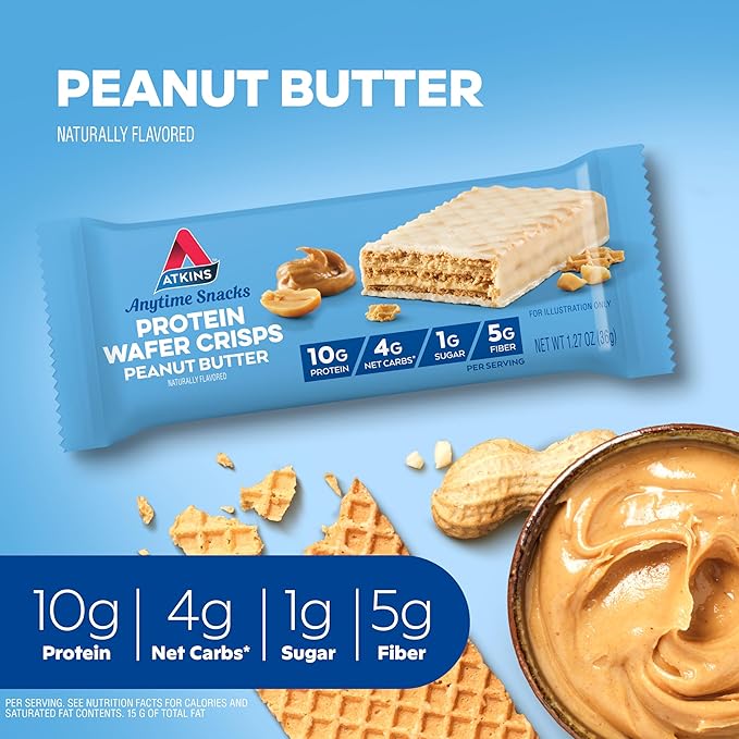 Atkins Peanut Butter Protein Wafer Crisps, Protein Dessert, 4g Net Carb, 1g Sugar, Keto Friendly, 5 Count (Pack of 4)