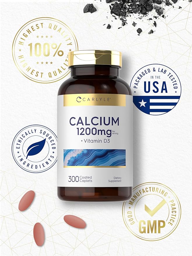 Carlyle Calcium 1200mg with Vitamin D3 | 300 Caplets | Non-GMO, Gluten Free, and Vegetarian Supplement
