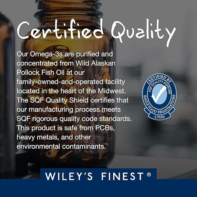 Wiley's Finest Wild Alaskan Fish Oil Peak EPA - Triple Strength Peak EPA & DHA Supplement - 1000mg Fish Oil - Omega-3s for Joint Health Support - 60 Softgels (60 Servings)