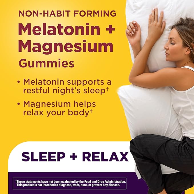Nature Made Melatonin + Magnesium Gummies, Sleep and Relax Support, Melatonin 3mg Non-Habit Forming Sleep Aid, Magnesium Citrate, 50 Gummies