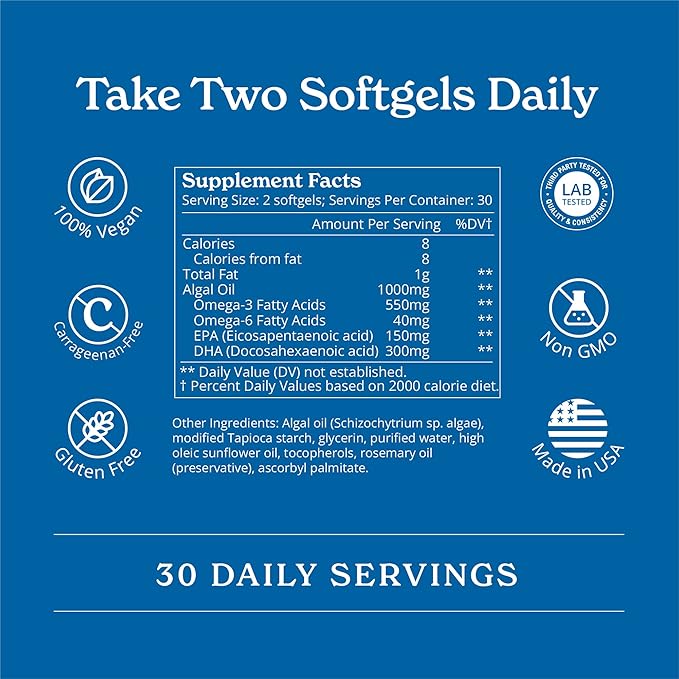 Calgee Vegan Omega 3 Supplement, 450mg DHA & EPA Fatty Acids from Algae Oil, Plant-Based Fish Oil Alternative, Carrageenan-Free Softgels, Non-GMO, 120 Count