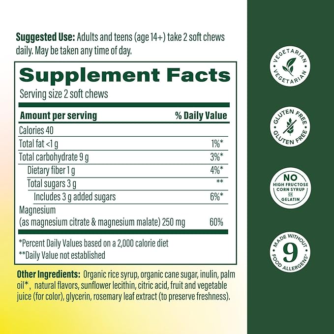 MegaFood Relax + Calm Magnesium Complex with Magnesium Citrate & Malate for Heart Health, Muscle Tension & More – Doctor Formulated - Vegetarian – Grape Flavor - 30 Soft Chews (15 Servings)