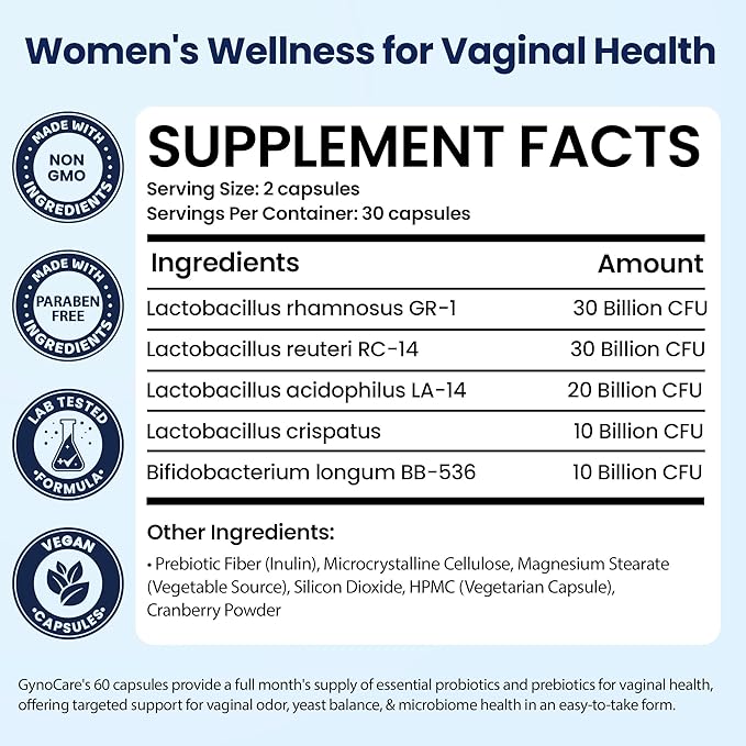 Vaginal Probiotics for Women pH Balance | Prebiotics & Probiotics for Women | Women's Welness for Vaginal Health | Odor Relief | 60 Capsules
