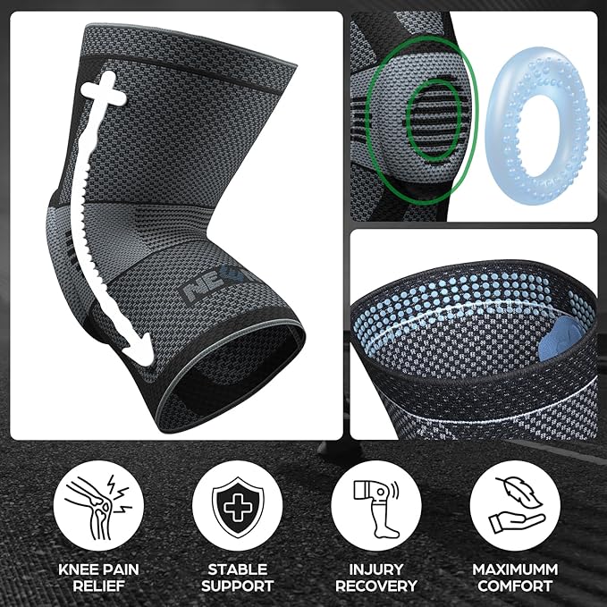 NEENCA Professional Knee Brace for Pain Relief, Medical Knee Compression Sleeve, Knee Support with Horizontal Knit Tech for Meniscus Tear, ACL, Arthritis, Joint Pain, Runner, Workout- FSA/HSA APPROVED