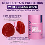 Flora Vaginal Probiotics for Women pH Balance Gummies with Prebiotics 8x Billion Probiotics 5x Extracts Saw Palmetto, Dong Quai, Motherwort, Wild Kelp & Yam | Vegan Sugar-Free Gluten-Free, 60 Ct