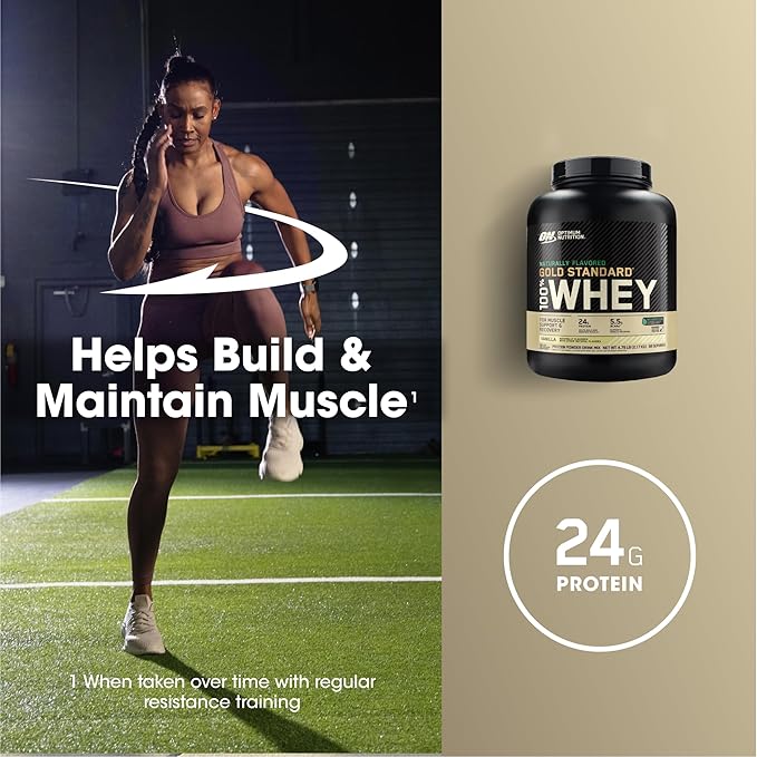 Optimum Nutrition Gold Standard 100% Whey Naturally Flavored Protein Powder 4.8 (Packaging May Vary), Vanilla, 76.8 Ounce
