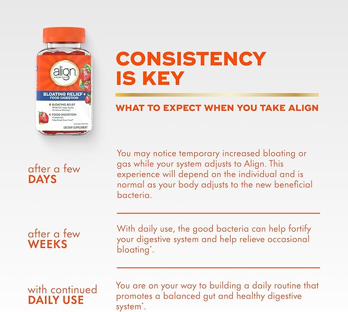 Align Probiotic, Bloating Relief + Food Digestion, Probiotics for Women and Men, Probiotic Helps Soothe Occasional Bloating*, With Vitamin B12 to Help Break Down Food into Cellular Energy*,60 Gummies