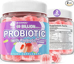 Probiotic Gummies for Women Men, 60 Billion CFU Probiotics + Prebiotics Gummy Sugar Free, 11 Strains for Digestive Health, Supports Constipation, Diarrhea, Gas & Bloating - Peach Flavor, Vegan, 120ct