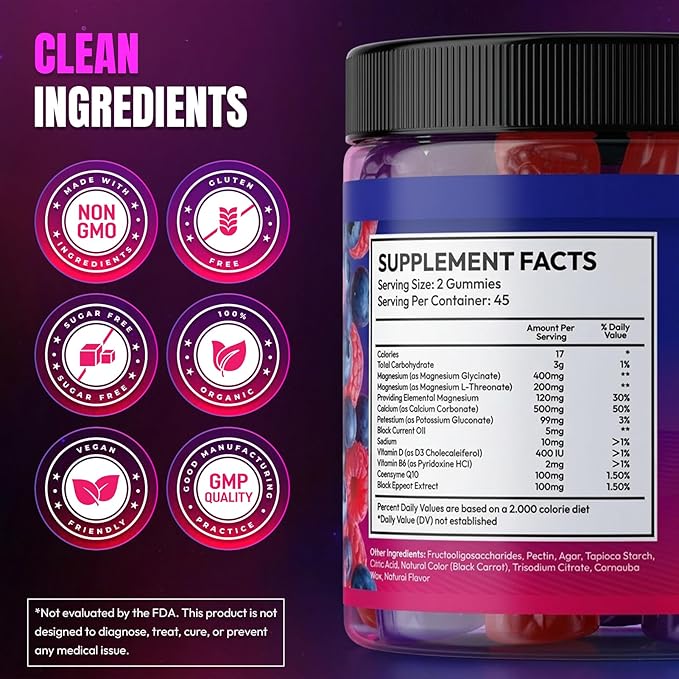 Magnesium Glycinate Gummies 600mg, [2-in-1 Dual Flavor Mix] - Sugar-Free, High Absorption Magnesium Supplement for Adults, Muscle Support and Relaxation, Vegan & Non-GMO