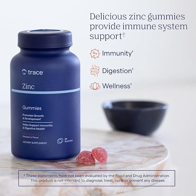 Trace Minerals Zinc - Zinc Gummy Supplement for Healthy Development & Immune Support - Digestion & Metabolism - Children's Gummy - Gelatin-Free & Vegan - Elderberry Flavor - 60 Count (30 Servings)