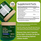 Premium NAD+ Supplement - Nicotinamide Riboside & Resveratrol 900mg – Fast-Absorbing Cellular Renewal Capsules for Energy, Anti-Aging & Brain Health – Vegan, Non-GMO, 200 C