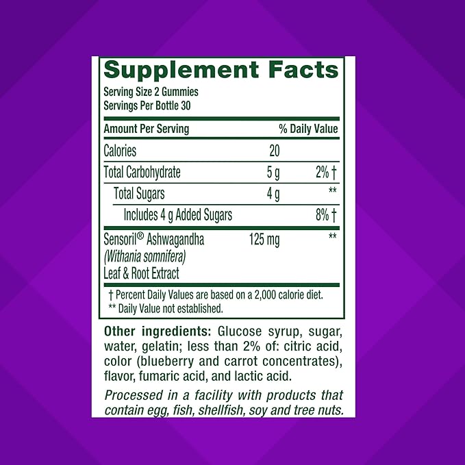 Vitafusion Ashwagandha Gummies –Clinically Shown Adaptogen Sensoril Ashwagandha 125mg Per Serving – Help Manage Stress – Chewable Gummy Vitamins/ Alternative to Liquid Capsules Drops Powder, 60 Count