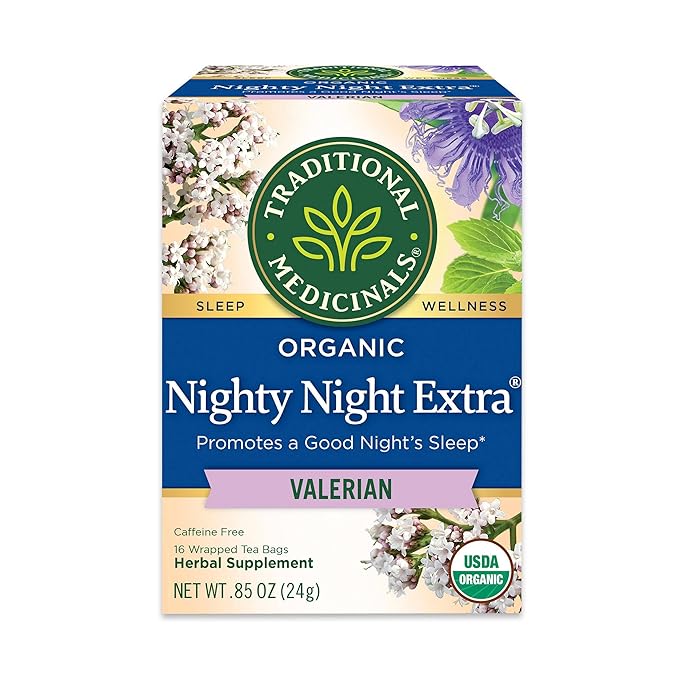 Traditional Medicinals Organic Nighty Night Extra Tea With Valerian Root for Relaxation, 16 Tea Bags (Pack of 1)