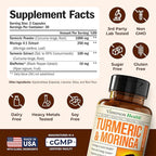 Moringa Turmeric Curcumin Supplement for Joint Health, Gut Health, Energy & Immune Support – Turmeric Curcumin with Black Pepper – Total Wellness Formula with Tumeric Moringa Pure Capsules – 2 Pack