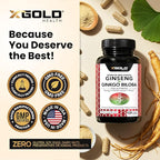 X Gold Health Korean Red Panax Ginseng + Ginkgo Biloba 7% Ginsenosides Extra Strength Energy, Memory, Focus & Brain Support Premium Supplement for Men & Women Non-GMO, 120 Vegan Capsules