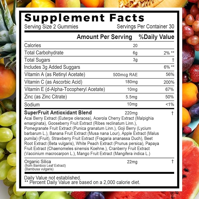 Superfood Fruits and Veggies Gummies (120 Chews), 12+ Superfruits & 30 Veggies, Fruit & Herbs, Fruit and Vegetable Vitamins, Non-GMO, Pectin-Based, Gluten-Free