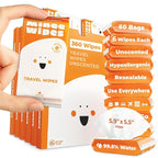 Impossibly Compact Travel Wipes - 99.5% Water - Safe for Sensitive Skin & Hypoallergenic, Resealable, Thick & Durable - For Adults, Kids & Baby Care - Unscented, 60 Pack Total 360 Wipes