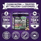 Organic Immune Support with PAU D'Arco Garlic Cayenne Pepper Oregano Ginger Grapefruit Onion Black Seed Sea Moss Black Pepper Zinc Eucalyptus Vitamin C Vitamin D Organic Soursop By Clean Nutra