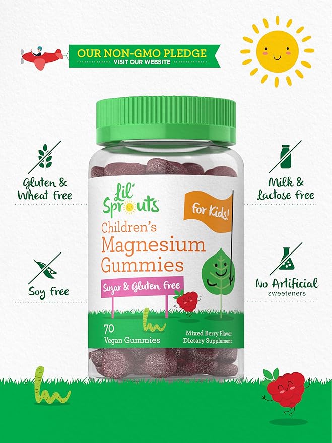 Lil' Sprouts Children's Magnesium Gummies | 70 Count | Mixed Berry Flavor | Sugar Free | Vegan, Non-GMO & Gluten Free