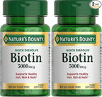 Nature's Bounty Biotin, Supports Metabolism for Cellular Energy and Healthy Hair, Skin, and Nails, 5000 mcg, 60 Quick Dissolve Tablets, (Pack of 2)