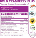 Bold Cranberry Plus Capsules - 100% Soluble 36mg PACs - Cranberry Pills for Women & Men with Urinary Tract Support, Non-GMO Vitamin C — 30 Vegan Capsules, 1 Month Supply