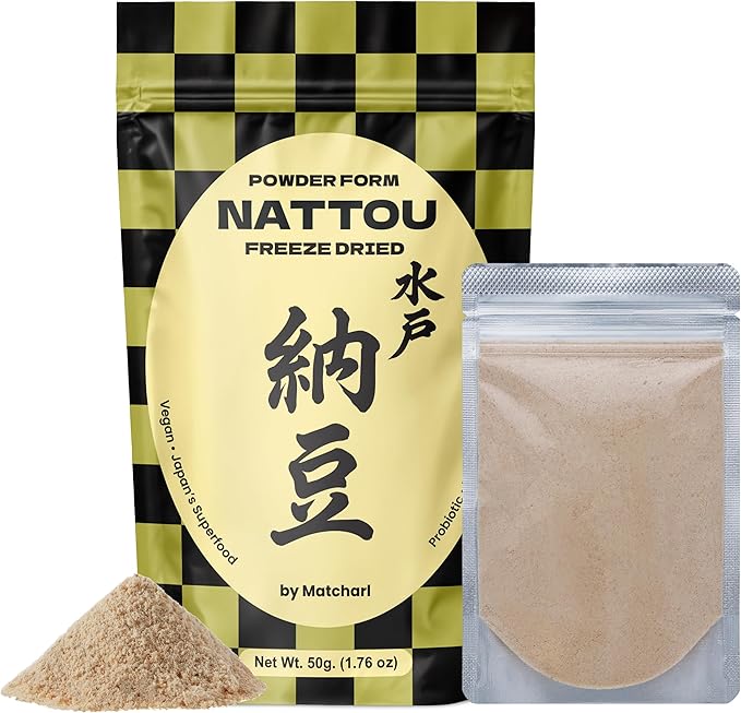 Matcharl Japanese Natto Powder, Freeze-Dried 50g (1.76oz) Nattokinase & Vitamin K2 | Fermented Soybean Superfood Supports Gut Health | Probiotic & Prebiotic | Non-GMO, Vegan, Made in Japan