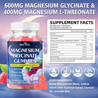 Magnesium Glycinate Gummies 1000mg with L-Threonate, Vitamin D, B6 & CoQ10 - Supports Memory, Calm & Mood - Sugar-Free Raspberry Flavor - 120 Count